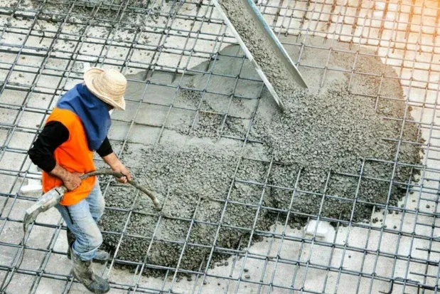 Concrete placement during foundation construction
